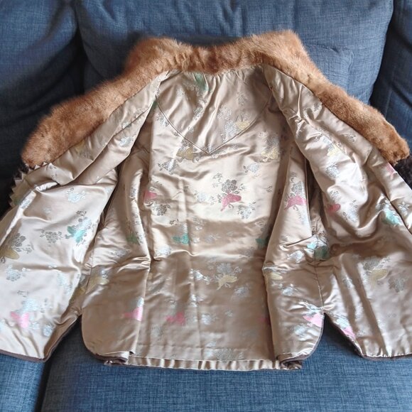 Vintage Dark Brown Persian Lamb Stroller Coat Jacket Fur Collar Faux Pockets 60s - Picture 5 of 16